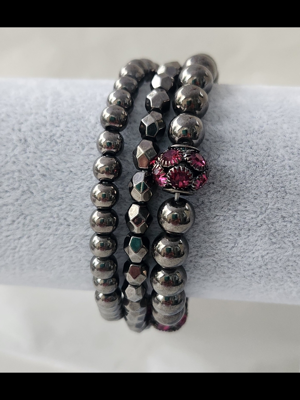 Paparazzi Stackable Black And Pink Bead Bracelet Set with Pink Crystal Accent